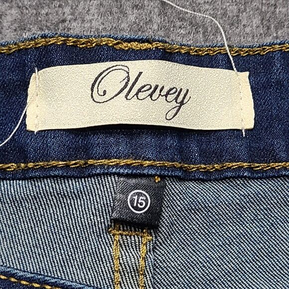 Olevey Jeans Womens 15 Blue‎ Low Rise Bootcut Stretch Flare Raw Hem Y2K Style - Picture 5 of 10